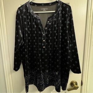 Croft & Barrow Women's Dark Navy Velvet Henley Tunic - Size XXL